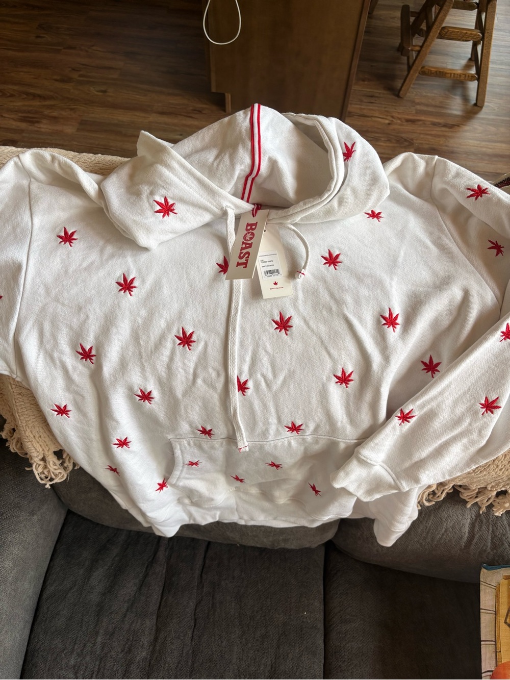 BOAST White Cowl Sweatshirt with Red Star Motif